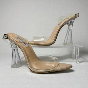 STEVE MADDEN Clear Beki Sculptural Heel Dress Sandals Women's Size 8.5M